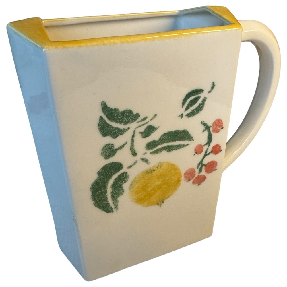 Vintage 1990s Pentik Finland Citrus Themed Geometric Pitcher Vase w/Handle RARE
